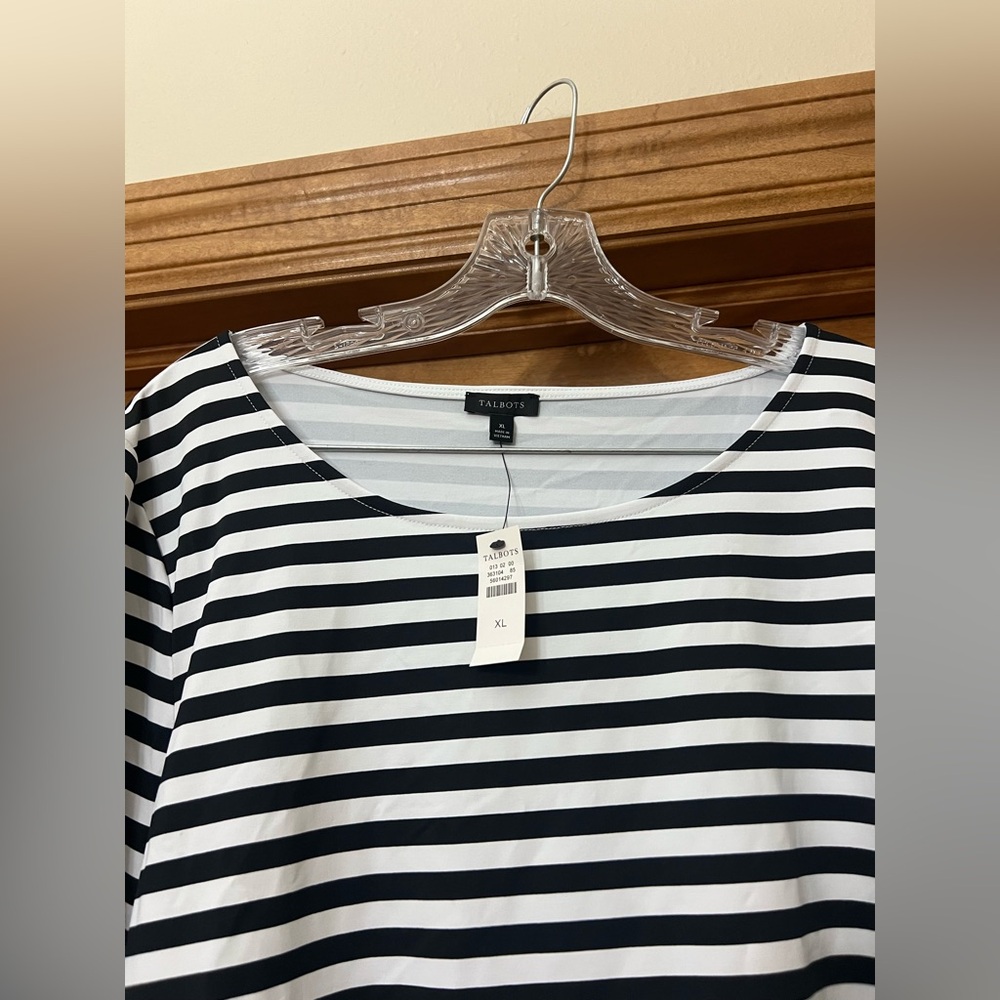 Talbots Black and White Striped Career Blouse Shirt Size XL NWT - Picture 2 of 8
